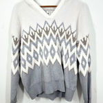 Rachel Zoe Women's Size Large Grey Cream Snow Apres Ski Hooded Sweater Cozy Photo 0