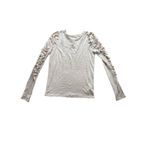 Free People We The Natasha Tee Small White Ruffles Ruched Long Sleeves Top Fall Photo 2