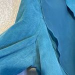 Dialogue VTG  Teal Genuine Suede Leather Draped Chiffon Ruffled Jacket Size M Y2K Photo 2