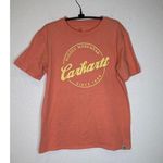 Carhartt Salmon & Yellow Crew Neck Logo T-Shirt Short Sleeve EUC Sz Sm Cotton Photo 0