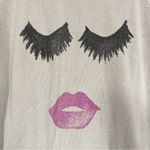Chaser  Grey Lips Lashes Print Sweatshirt Womens S Casual Cozy Heart Elbow Girly Photo 1