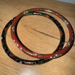 Set Of 2 VINTAGE RED BLACK CLOISONNE BANGLE BRACELET FLORAL DESIGN‎ 7.5” Photo 0