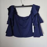 Susana Monaco  Top Ruffle Sleeves Off Shoulder Inkwell Blue Long Sleeve Casual Photo 1
