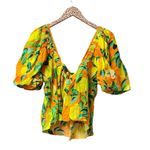 Farm Rio NEW  Chic Pears Short-Sleeve Blouse Top Orange Fruit Print Large L NWT Photo 4