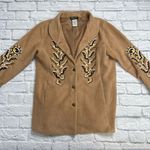 Bob Mackie  Wearable Art Fleece Jacket Brown Sunflower Embroidered Size M Photo 0