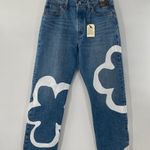 Levi's NEW  501 Crop Paint Number Flower Wavy Lined Straight Denim Blue Jeans 24 Photo 13