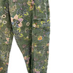 Anthropologie Classic Seamed Joggers Pants Floral Linen Blend Green Size Large Photo 6