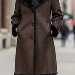 Marvin Richards Long Coat Womens XL Brown Faux Suede Faux Fur Lined Penny Lane Photo 0
