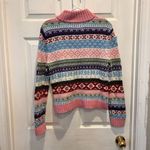 SO  Fair‎ Isle Cardigan Ski Sweater Large Juniors Zip Front Pink Colorful Y2k Photo 4