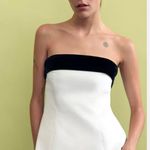 ZARA  Strapless Bow Tube White Top Black Velvet Photo 1