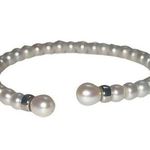 New Cultured Fresh Water Pearl Sterling Silver Rondelle Cuff Bracelet Photo 0