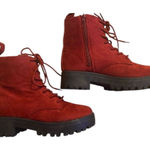 Rouge size 6 red velvet side zip lace front lug sole comfy ankle boots EUC Photo 0