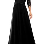 NEW Lace Floral Formal Elegant Bridesmaid Flowy Gown Maxi Dress L Black Size L Photo 5