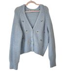 ZARA  Baby Blue Floral Embroidered Sweater and Top‎ Set Button Front Medium HTF Photo 3