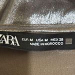 ZARA Top Womens Medium Metallic Shiny Deep V Neck Pleat Hidden Side Zip Blouse Photo 6