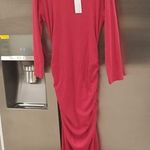 Michael Stars ππ Christina Midi Ruched Sheath Dress ~ Heart Red Large L NWT Photo 5