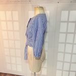 J.O.A. Blue and white striped tie waist business casual blouse size medium Photo 8