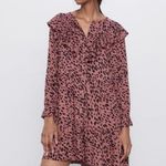 ZARA Cheetah Animal Print Ruffle Button Down Blouse Style Mini Dress Size Small Photo 4