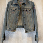 Hollister Y2K HCO Denim Jacket Follow The Sunset Graffiti LOVE Ladies Small Read Photo 0