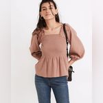 Madewell  Lucie Smocked Peplum Top in Antique Gold Photo 4