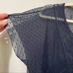 Free People Navy Blue Sheer Short Sleeve Blouse Womens S Lace Boho Fall Flutter Photo 6