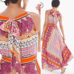 Chico's NWT Pleated High Neck Scarf Print Sleeveless A Line Maxi Dress Boho S Photo 2