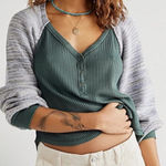 Free People NEW  Top sweet confession henley dried pine combo Medium Photo 0
