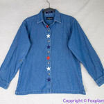 Vintage Luna Pier *stained" long sleeve jean shirt Independence Day, size M Blue Size M Photo 0