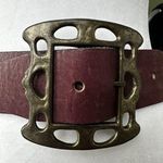 Vtg Womens Belt sz 34 Burgendy Glove Red Cowhide Wide Brass Buckle Cowgirl Rodeo Photo 1