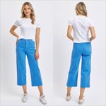 Judy Blue  High Rise Wide Leg Crop Jeans Size 14W Sky Blue Tummy Control Raw Hem Photo 1