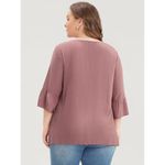 Bloomchic  Round Neck Ruffle Tiered Blouse Top 3/4 Sleeve Dusty Pink 10 Photo 2
