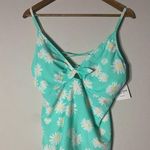 Arizona Jeans New Junior’s XXL Teal Floral Daisy Swim Top Bikini V neck Swimsuit Swimwear Photo 2