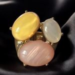 Gold tone multicolor cabochon stones stretch ring Photo 0