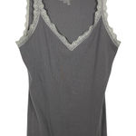 Old Navy  Y2K Womens L Gray Lace Trim Ribbed Fitted Tank Top Preppy Layering Photo 0