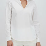 Vineyard Vines  White Ruffled Collar V Neck Long Sleeve Cotton Blend Shirt Medium Photo 0