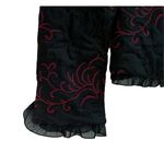 Grace Elements Womens  Black Quilted Red Floral Embroidered Jacket Ruffle Trim 8 Photo 2