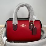 Coach Mini Rowan Crossbody Bag In Colorblock Signature Canvas Im/Denim/Bold Red Photo 1