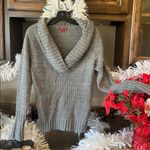 Merona Comfy Sweater Gray Sequin Collar Plunge Neck Roomy Womens Medium Photo 1