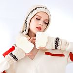 Women Knit Beanie Winter Ski Hat Cap with Earflap Pom Glove Set Photo 2