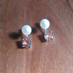 Simulated Champagne Diamond and Freshwater Pearl Sterling Silver Earrings Photo 2