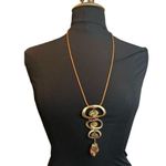 Rose gold and gold toned circle mosaic necklace and stone pendant Photo 0