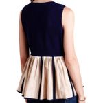 Anthropologie  MOTH‎ Darcy Peplum Navy / Tan Knit Cotton Sleeveless Vest Sz Small Photo 1