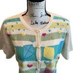 In Stitches by Eagle Eye Vintage Cardigan Sweater Pastel Large Kites Hearts Star Photo 1