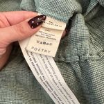 Poetry  Linen Drawstring Trousers in Green Khaki Gingham Striped Crop Wide Leg Photo 5