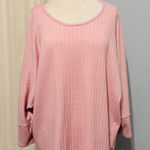 Retrology Pink Ribbed Knit Oversized Batwing Dolman Sleeve Top Women 2X Photo 0