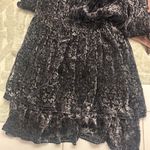 Elie Tahari  xl dress gray black shimmery lined except sleeves short tie neck Photo 5