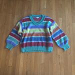 POL Multicolor Striped V-Neck Sweater Women’s Size Large Photo 3