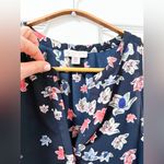 J.Crew Floral collarless blouse tank top navy blue small preppy business casual Photo 1