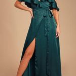 Moriah Emerald Green Satin Wrap Maxi Dress Photo 0