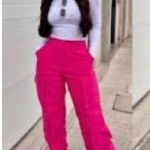 High waist parachute cargo pants in hot pink size M Size M Photo 1